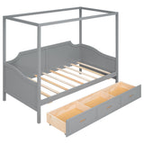 Twin Size Wooden Canopy Daybed with 3 in 1 Storage Drawers,Grey