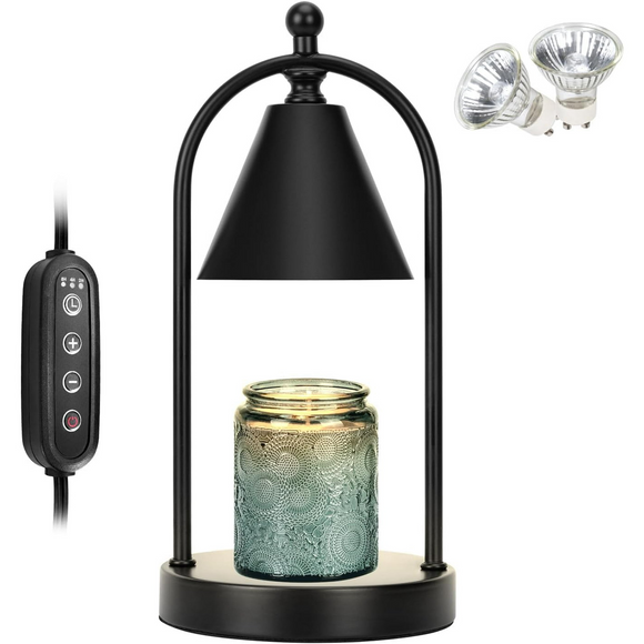 Soilsiu Candle Warmer Lamp with Timer, Electric Black Candle Warmer Light for Bedroom, Dimmable Wax Melts Warmer for Candle Jars, Home Decor Beside Lamp Gifts for Women (2 Bulbs Included)