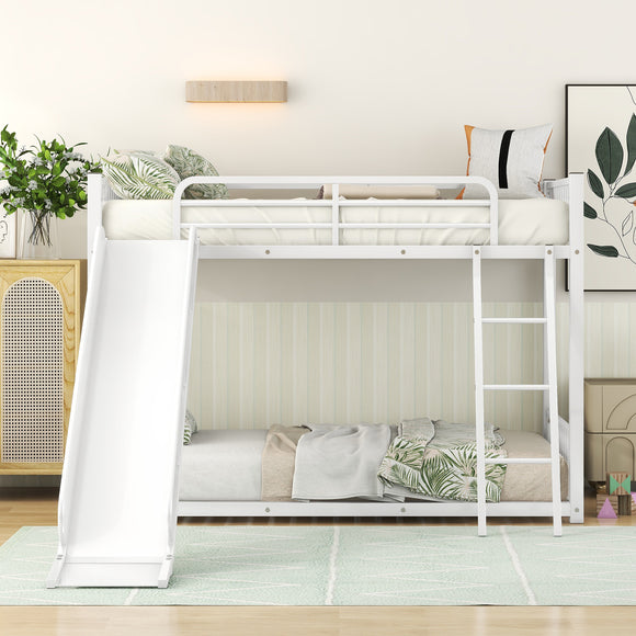 Metal Bunk Bed with Slide, Twin over Twin