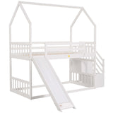 Twin-Over-Twin House Bunk Bed, Convertible Slide, Storage Staircase