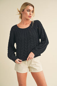 Aemi + Co Cable-Knit Openwork Round Neck Sweater