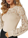 Lace Round Neck Long Sleeve T-Shirt