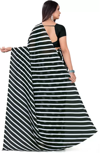 Printed Daily Wear Georgette Saree  (Black & White)