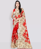 Printed Daily Wear Georgette Saree  (Red, Beige)