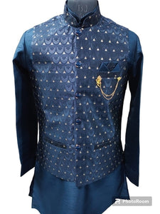 Blue Nehru Jacket With Kurta, Size - 38