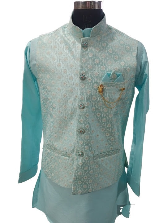 Sky Blue Nehru Jacket With Kurta, Size - 38