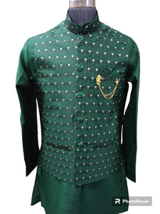 Green Nehru Jacket With Kurta, Size - 36