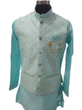 Sky Blue Nehru Jacket With Kurta, Size - 40