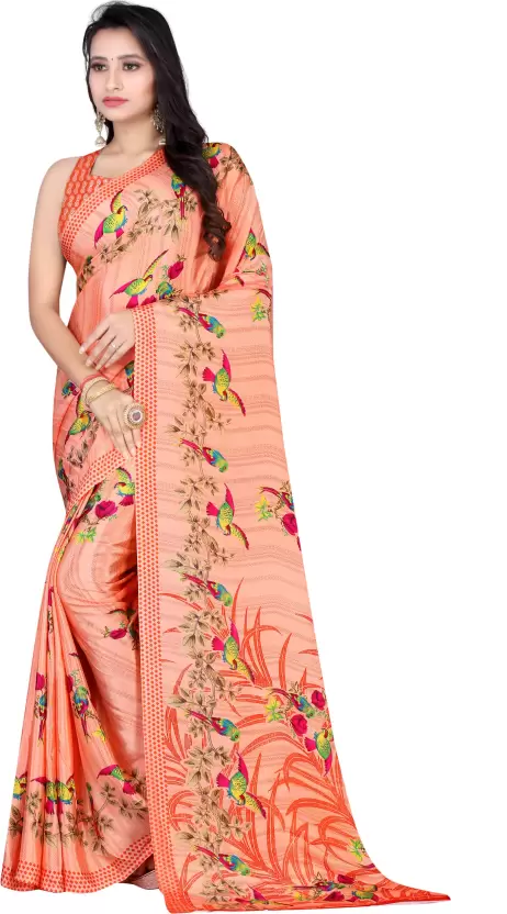 Printed Daily Wear Crepe Saree  (Peach)