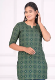 Women Printed Pure Cotton Straight Kurta  (Green)