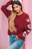 Heart Sequin Round Neck Long Sleeve T-Shirt