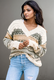 Geometric V-Neck Dropped Shoulder Sweater