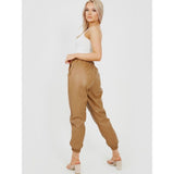 Faux Leather PU Joggers - Camel