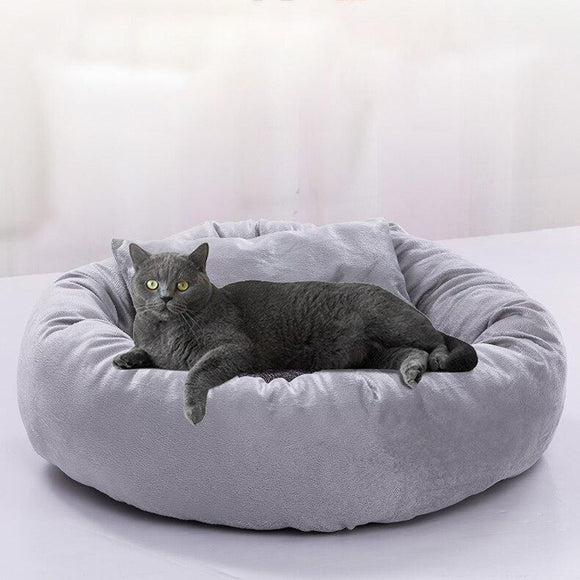 Dog Cat Bed Cute Round Pet Bed Soft Sofa Mat With Pillow Winter Warm