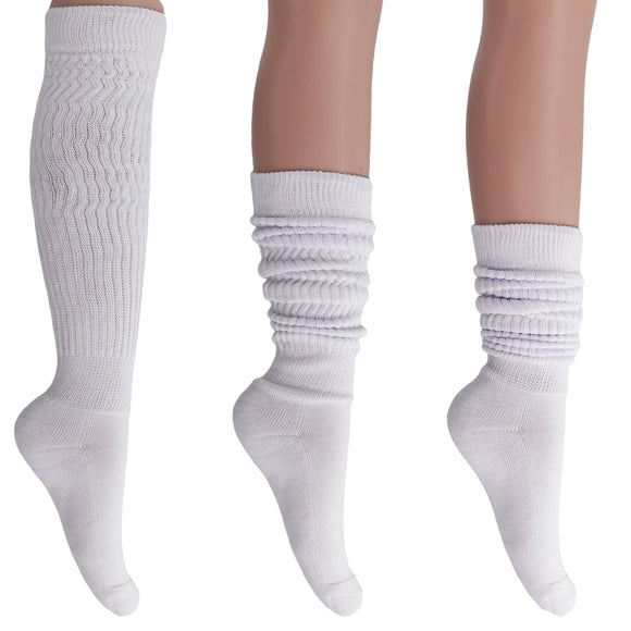 Cotton Women's Extra Long Heavy Slouch Socks, 6 Pairs Shoe Size 5-10