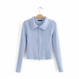 Double-headed zipper short knit sweater Slim short lapel thin coat