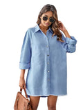 Raw Hem Button Up Denim Dress