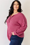 Basic Bae Full Size Ribbed Half Button Long Sleeve High-Low T-Shirt