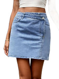 Pocketed High Waist Denim Skirt