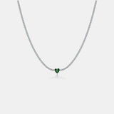 Inlaid Zircon Heart 925 Sterling Silver Necklace