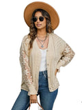 Eyelet Button Up Lantern Sleeve Cardigan