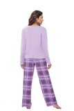 Round Neck Long Sleeve Top and Bow Plaid Pants Lounge Set