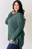 Basic Bae Full Size Ribbed Half Button Long Sleeve High-Low T-Shirt