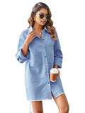 Raw Hem Button Up Denim Dress