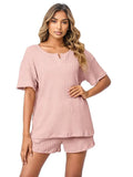 Notched Short Sleeve and Shorts Lounge Set