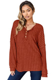 Basic Bae Full Size Ribbed Half Button Long Sleeve T-Shirt