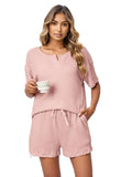 Notched Short Sleeve and Shorts Lounge Set