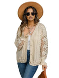 Eyelet Button Up Lantern Sleeve Cardigan