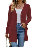 Ribbed Button Up Long Sleeve Cardigan