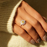 Flower Shape Zircon Platinum-Plated 925 Sterling Silver Ring