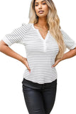 Striped Notched Short Sleeve T-Shirt