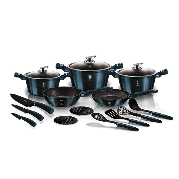 17-Piece Kitchen Cookware Set Aquamarine Collection