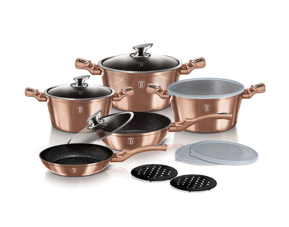 13-Piece Kitchen Cookware Set Rose Gold Collection