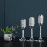 Ambrose 3 Candles Holder Set, Silver Crushed Diamonds Glass