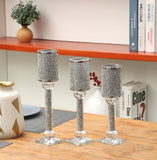 Ambrose 3 Candles Holder Set, Silver Crushed Diamonds Glass