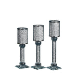 Ambrose 3 Candles Holder Set, Silver Crushed Diamonds Glass