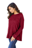 Basic Bae Full Size Ribbed Round Neck Long Sleeve Knit Top