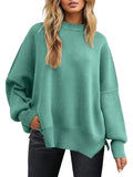 Round Neck Drop Shoulder Slit Sweater