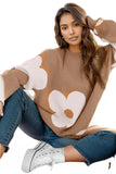 Flower Round Neck Dropped Shoulder Sweater