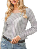 Ribbed Round Neck Long Sleeve Knit Top