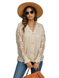 Eyelet Button Up Lantern Sleeve Cardigan