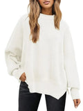 Round Neck Drop Shoulder Slit Sweater