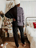 Leopard Round Neck Sweatshirt and Pants Lounge Set