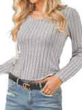 Ribbed Round Neck Long Sleeve Knit Top