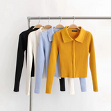 Double-headed zipper short knit sweater Slim short lapel thin coat