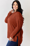 Basic Bae Full Size Ribbed Half Button Long Sleeve High-Low T-Shirt